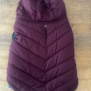 Dog Puffer Coat in Deep Burgundy - Hooded Warm Jacket